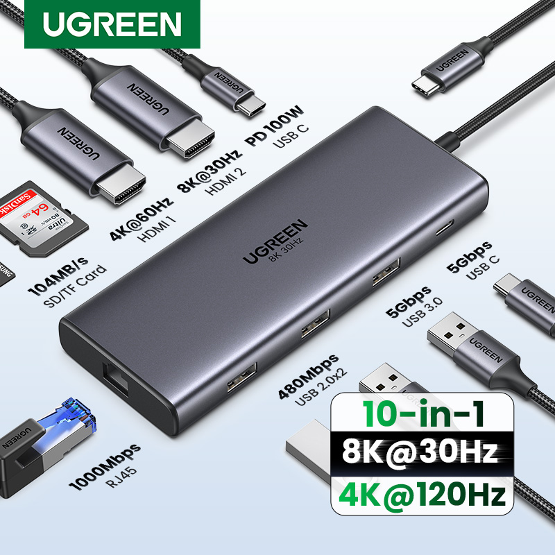 Home Office For Mac - UGREEN double HDMI USB-C HUB 8K
