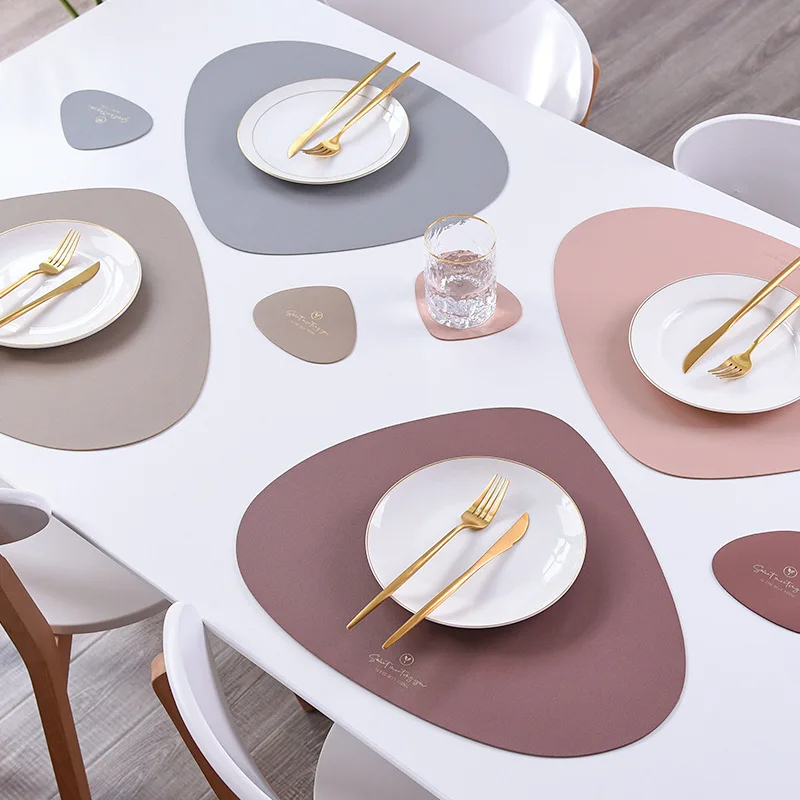 Desk Mat Leather - Ensemble de napperons en cuir irréguliers
