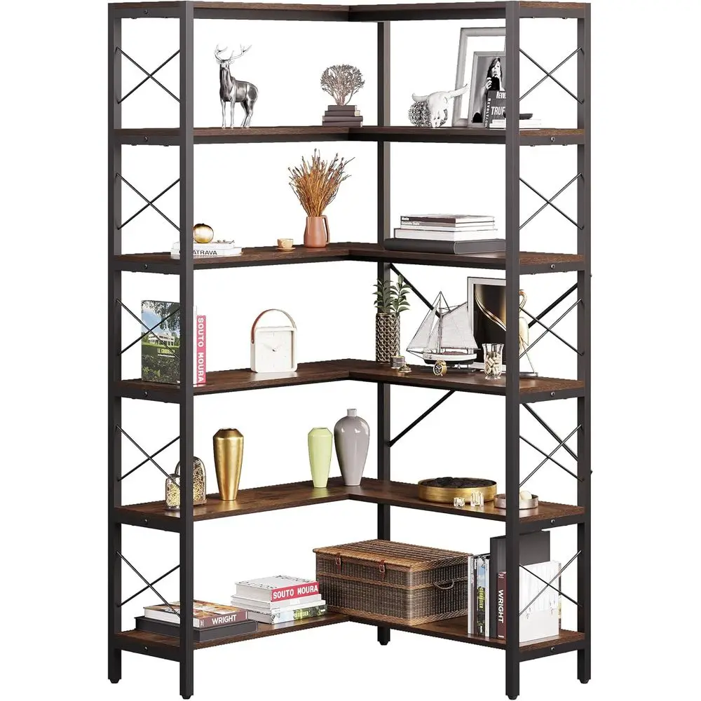 Home Office Industrial Style - Bibliothèque en L à 6 niveaux,