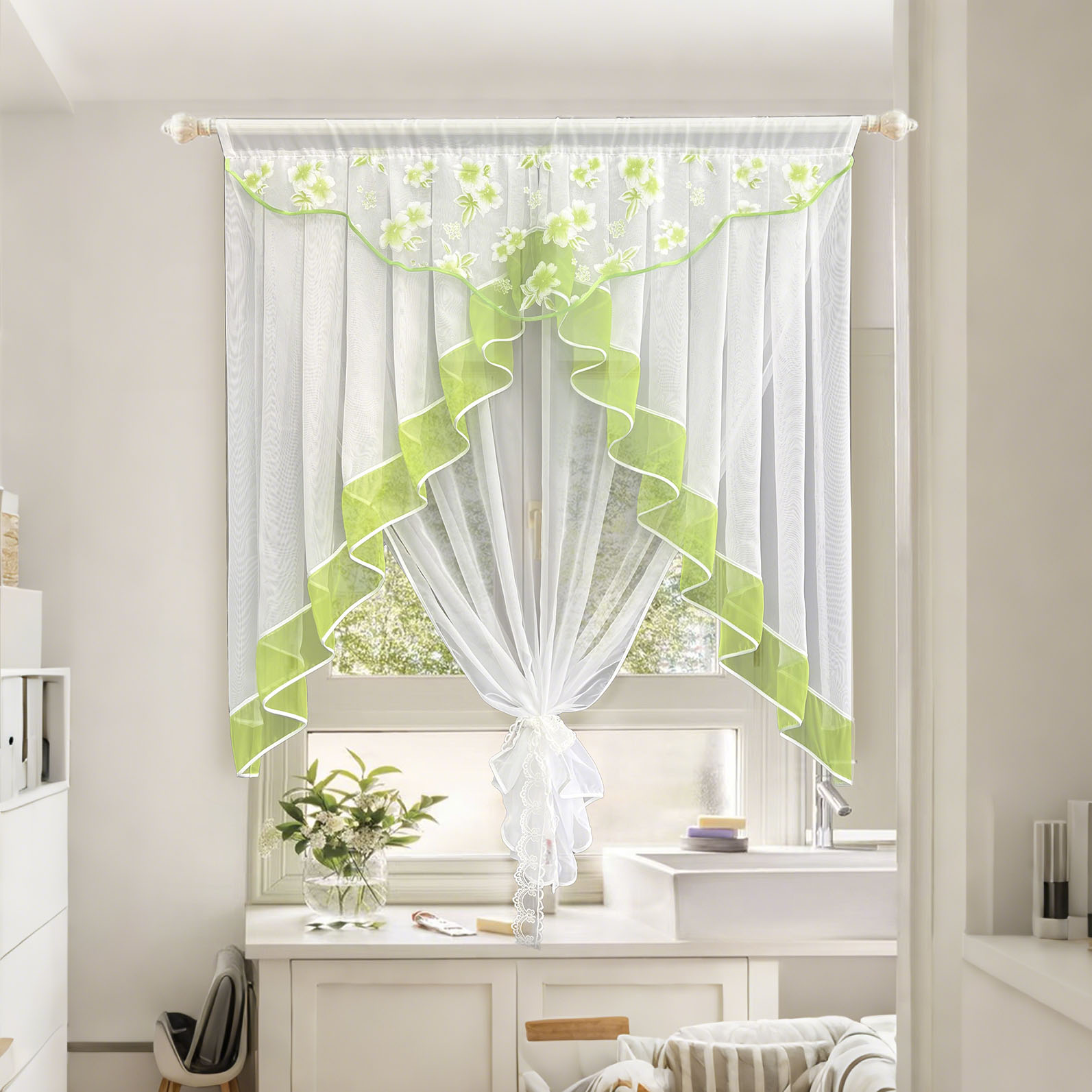 Home Office Romance - Ensemble de rideaux transparents imprimés de